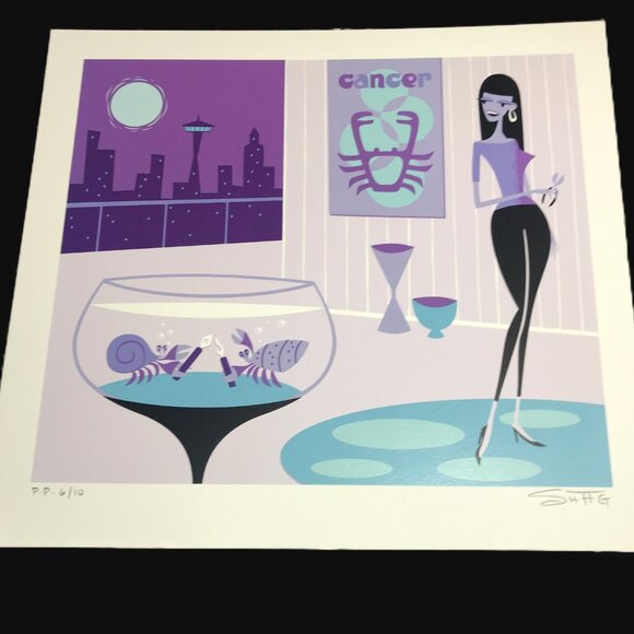 SHAG Josh Agle - 2003 "Cancer” Zodiac Serigraph Art Printer Proof Print Ltd Ed - Picture 12 of 16